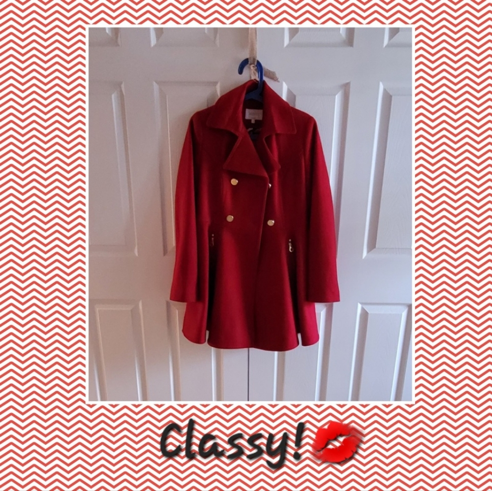 Laundry by Shelli Segal - Red Women's Double-Breasted Skirted Peacoat -- Size M